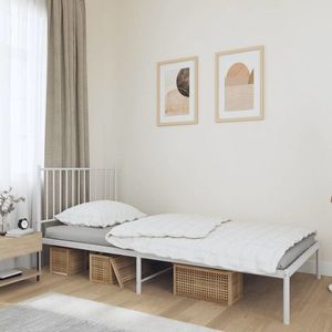 vidaXL Cadru de pat din metal cu tăblie, alb, 100x200 cm imagine