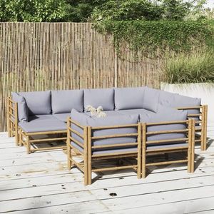 vidaXL Set mobilier de grădină cu perne gri deschis, 10 piese, bambus imagine