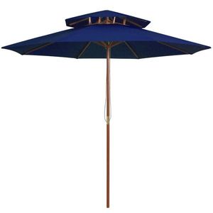 vidaXL Umbrelă de soare dublă, stâlp din lemn, albastru, 270 cm imagine