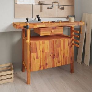 vidaXL Banc de lucru cu sertar și menghine, 124x52x83 cm, lemn acacia imagine