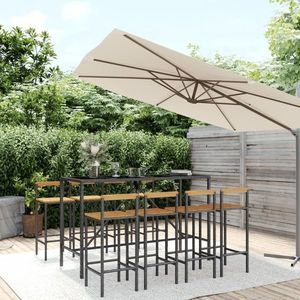 vidaXL Set bar pentru grădină, 9 piese, negru, poliratan/lemn acacia imagine