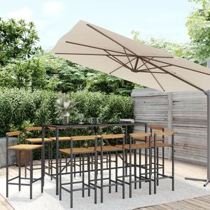 vidaXL Set bar pentru grădină, 11 piese, negru, poliratan/lemn acacia imagine