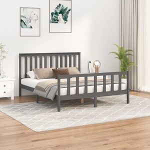vidaXL Cadru de pat cu tăblie King Size, gri, 150x200 cm, lemn pin imagine