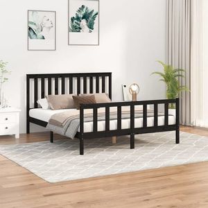 vidaXL Cadru de pat cu tăblie, negru, 160x200 cm, lemn masiv de pin imagine