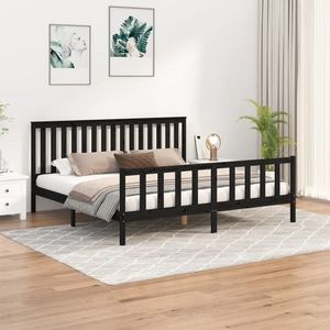 vidaXL Cadru pat cu tăblie 200x200 cm, negru, lemn masiv de pin imagine