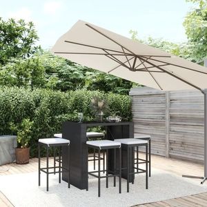 vidaXL Set bar de grădină, 7 piese, cu perne, negru, poliratan imagine