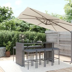 vidaXL Set mobilier bar de grădină cu perne, 9 piese, gri, poliratan imagine