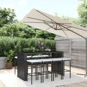vidaXL Set mobilier bar de grădină cu perne, 9 piese, negru, poliratan imagine