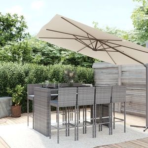 vidaXL Set mobilier bar de grădină, cu perne, 9 piese, gri, poliratan imagine