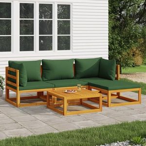 vidaXL Set mobilier de grădină cu perne verzi, 5 piese, lemn masiv imagine