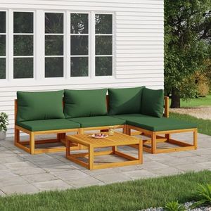 vidaXL Set mobilier de grădină cu perne verzi, 5 piese, lemn masiv imagine
