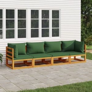 vidaXL Set mobilier de grădină cu perne verzi, 4 piese, lemn masiv imagine