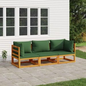 vidaXL Set mobilier de grădină cu perne verzi, 3 piese, lemn masiv imagine