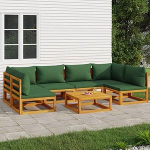 vidaXL Set mobilier de grădină cu perne verzi, 7 piese, lemn masiv imagine