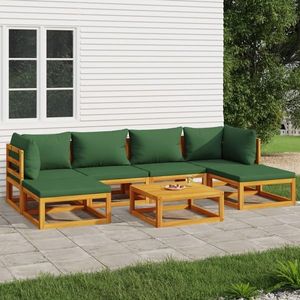 vidaXL Set mobilier de grădină cu perne verzi, 7 piese, lemn masiv imagine