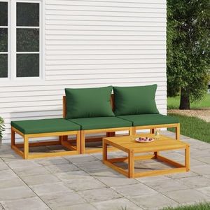 vidaXL Set mobilier de grădină cu perne verzi, 4 piese, lemn masiv imagine