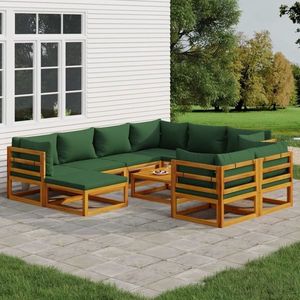 vidaXL Set mobilier de grădină cu perne verzi, 10 piese, lemn masiv imagine