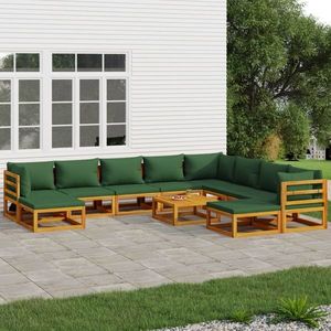 vidaXL Set mobilier grădină cu perne verzi, 11 piese, lemn masiv pin imagine