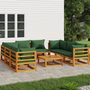 vidaXL Set mobilier de grădină cu perne verzi, 9 piese, lemn masiv imagine