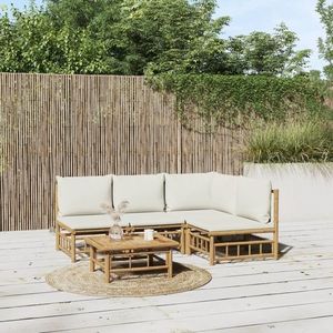 vidaXL Set mobilier de grădină cu perne alb crem, 2 piese, bambus imagine