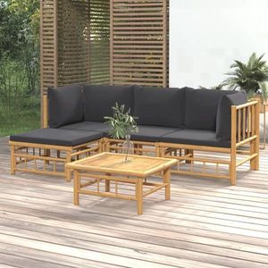 vidaXL Set mobilier de grădină cu perne gri închis, 5 piese, bambus imagine