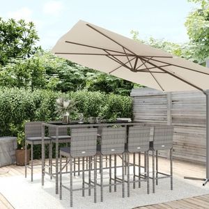 vidaXL Set mobilier bar de grădină, cu perne, 9 piese, gri, poliratan imagine