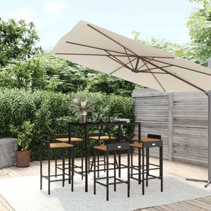 vidaXL Set bar pentru grădină, 7 piese, negru, poliratan/lemn acacia imagine
