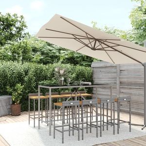 vidaXL Set bar pentru grădină, 9 piese, gri, poliratan/lemn acacia imagine