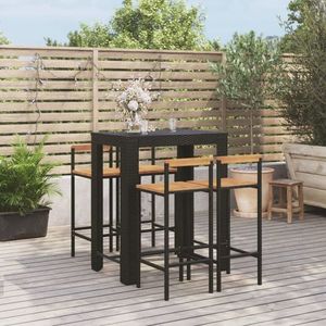 vidaXL Set bar pentru grădină, 5 piese, negru, poliratan/lemn acacia imagine