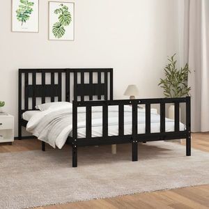 vidaXL Cadru de pat cu tăblie, negru, 140x200 cm, lemn masiv de pin imagine