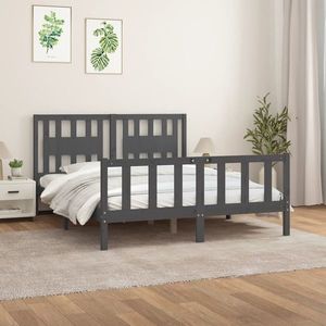 vidaXL Cadru pat cu tăblie King Size 5FT gri 150x200 cm lemn masiv pin imagine