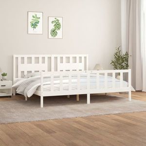 vidaXL Cadru de pat cu tăblie, alb, 200x200 cm, lemn masiv de pin imagine
