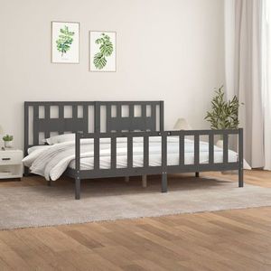 vidaXL Cadru de pat cu tăblie, gri, 200x200 cm, lemn masiv de pin imagine