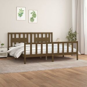 vidaXL Cadru de pat cu tăblie, maro miere 200x200 cm, lemn masiv pin imagine