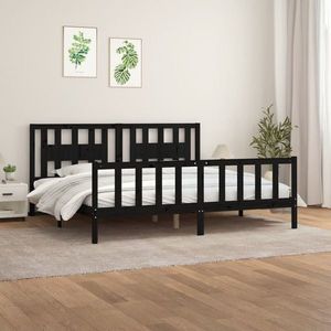 vidaXL Cadru de pat cu tăblie, negru, 200x200 cm, lemn masiv de pin imagine