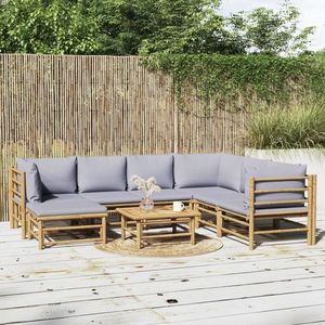 vidaXL Set mobilier de grădină cu perne gri deschis, 8 piese, bambus imagine