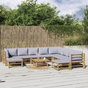 vidaXL Set mobilier de grădină cu perne gri deschis, 11 piese, bambus imagine