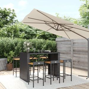 vidaXL Set bar pentru grădină, 7 piese, negru, poliratan/lemn acacia imagine