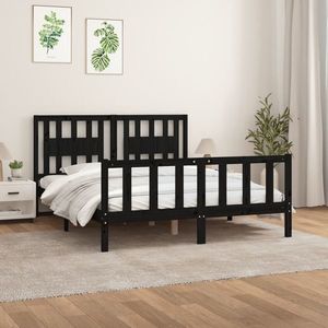 vidaXL Cadru de pat cu tăblie, negru, 160x200 cm, lemn masiv de pin imagine