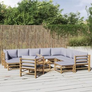 vidaXL Set mobilier de grădină cu perne gri deschis, 12 piese, bambus imagine