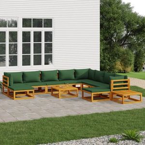vidaXL Set mobilier de grădină cu perne verzi, 12 piese, lemn masiv imagine