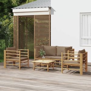 vidaXL Set mobilier de grădină cu perne gri taupe, 5 piese, bambus imagine