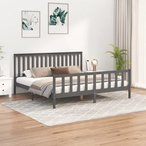 vidaXL Cadru pat cu tăblie 200x200 cm, gri, lemn masiv de pin imagine