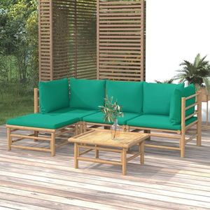vidaXL Set mobilier de grădină cu perne verzi, 5 piese, bambus imagine