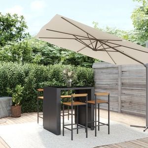 vidaXL Set bar pentru grădină, 5 piese, negru, poliratan/lemn acacia imagine