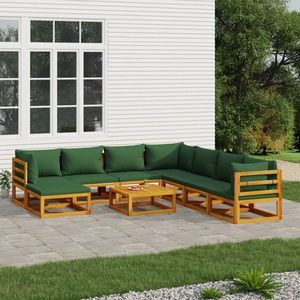 vidaXL Set mobilier de grădină cu perne verzi, 9 piese, lemn masiv imagine