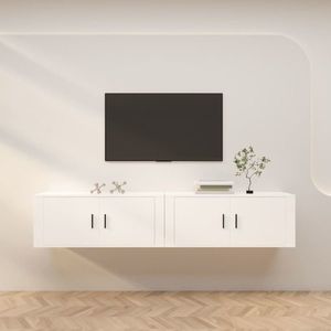 vidaXL Dulapuri TV montate pe perete, 2 buc., alb, 100x34, 5x40 cm imagine