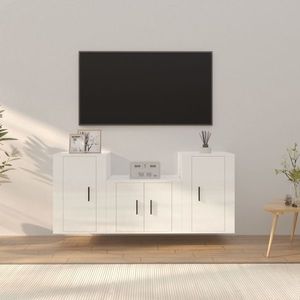 vidaXL Set comodă TV, 3 piese, alb extralucios, lemn prelucrat imagine