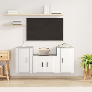 vidaXL Set comodă TV, 3 piese, alb, lemn prelucrat imagine