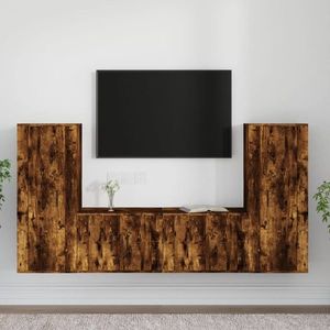vidaXL Set dulapuri TV, 4 piese, stejar fumuriu, lemn prelucrat imagine